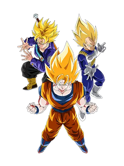 Son Goku Super Saiyan & Vegeta Super Saiyan & 
Trunks Super Saiyan (jeune)