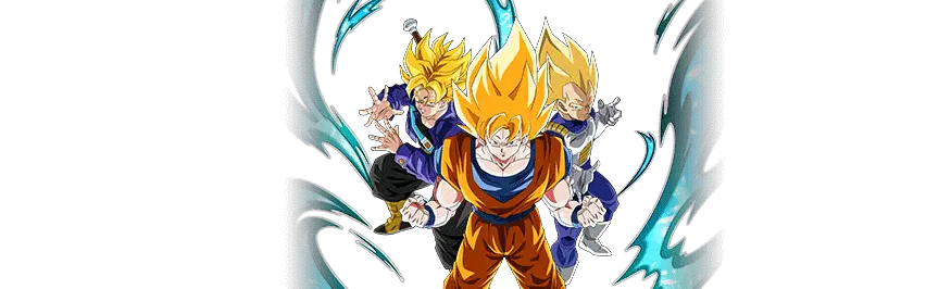 Son Goku Super Saiyan & Vegeta Super Saiyan & 
Trunks Super Saiyan (jeune)