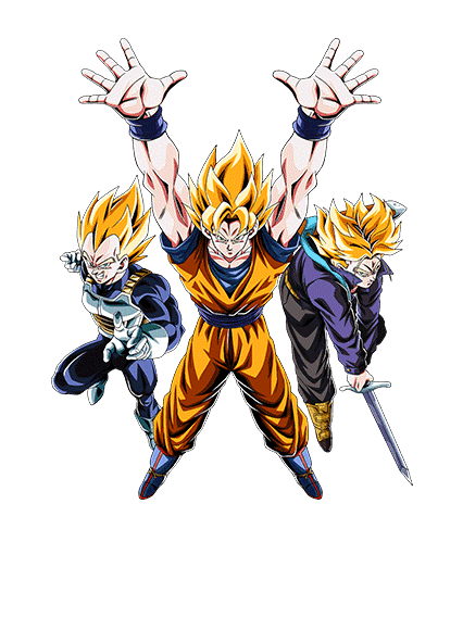 Son Goku Super Saiyan & Vegeta Super Saiyan & 
Trunks Super Saiyan (jeune)