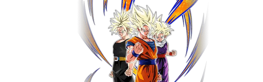 Son Goku Super Saiyan & Son Gohan Super Saiyan (enfant) & 
Trunks Super Saiyan (jeune)