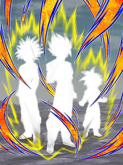 Son Goku Super Saiyan & Son Gohan Super Saiyan (enfant) & 
Trunks Super Saiyan (jeune)