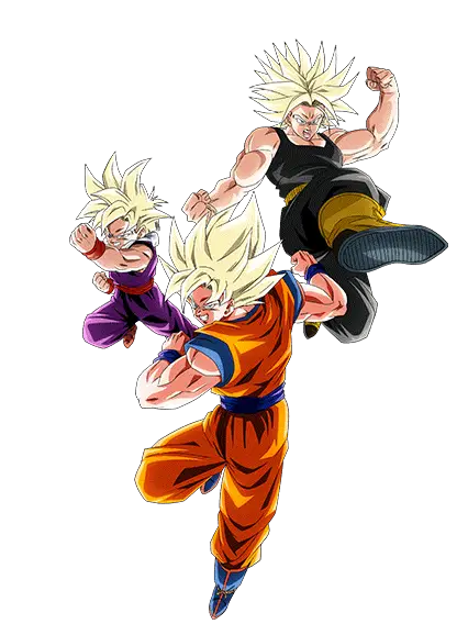 Son Goku Super Saiyan & Son Gohan Super Saiyan (enfant) & 
Trunks Super Saiyan (jeune)