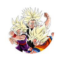 Son Goku Super Saiyan & Son Gohan Super Saiyan (enfant) & 
Trunks Super Saiyan (jeune)