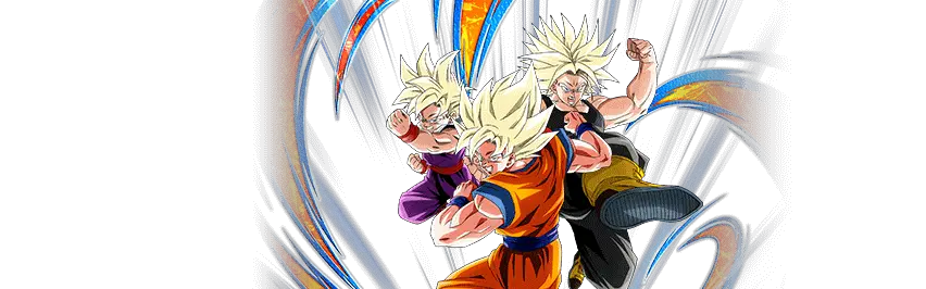 Son Goku Super Saiyan & Son Gohan Super Saiyan (enfant) & 
Trunks Super Saiyan (jeune)