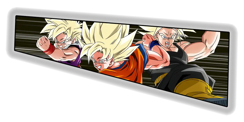 Son Goku Super Saiyan & Son Gohan Super Saiyan (enfant) & 
Trunks Super Saiyan (jeune)