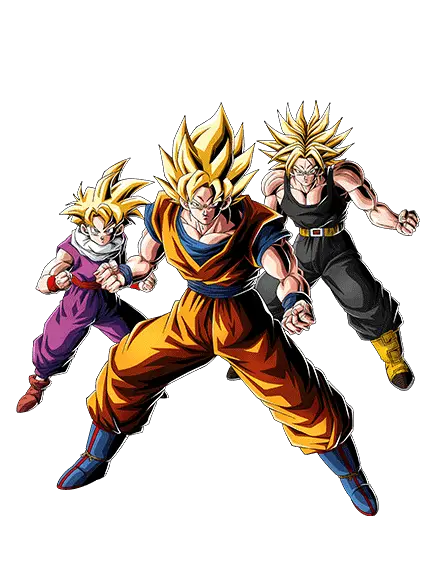 Son Goku Super Saiyan & Son Gohan Super Saiyan (enfant) & 
Trunks Super Saiyan (jeune)