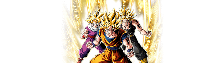 Son Goku Super Saiyan & Son Gohan Super Saiyan (enfant) & 
Trunks Super Saiyan (jeune)