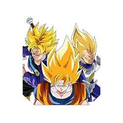 Son Goku Super Saiyan & Vegeta Super Saiyan & 
Trunks Super Saiyan (jeune)