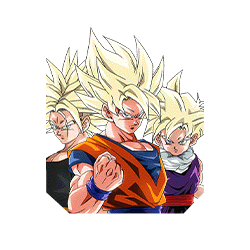 Son Goku Super Saiyan & Son Gohan Super Saiyan (enfant) & 
Trunks Super Saiyan (jeune)