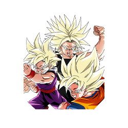 Son Goku Super Saiyan & Son Gohan Super Saiyan (enfant) & 
Trunks Super Saiyan (jeune)